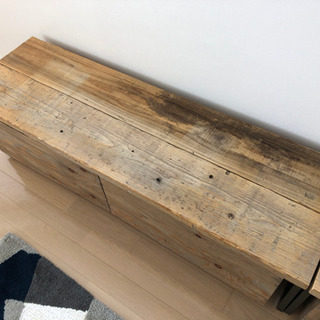 ベンチ型収納　古木天板スチール脚の画像