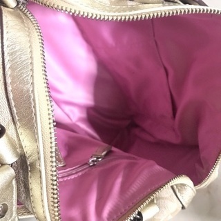 COACH コーチ 金レザー×PVCシグネチャー 肩かけショルダーボストンバッグ
