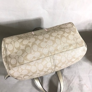 COACH コーチ 金レザー×PVCシグネチャー 肩かけショルダーボストンバッグ