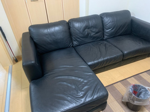 【激安】Lanouva社 イタリア製 高級本革  L字型ソファブラック