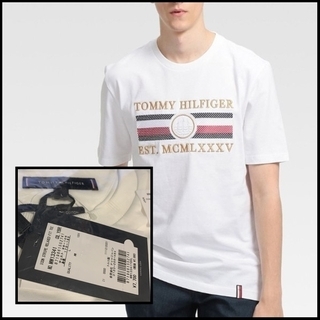 凝った刺繍がすごい Tシャツ ホワイトL　TOMMY HILFIGERの画像