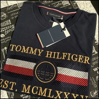 凝った刺繍がすごい Tシャツ ネイビーM　TOMMY HILFIGER