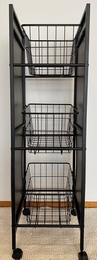 ＳＡＬＥ！  美品　おしゃれ　木目調ランドリーバスケットワゴン・3段  ダークブラウン　ディノス家具