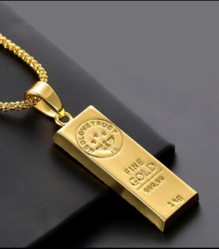 美品18金GPイエローゴールドインゴットネックレス！