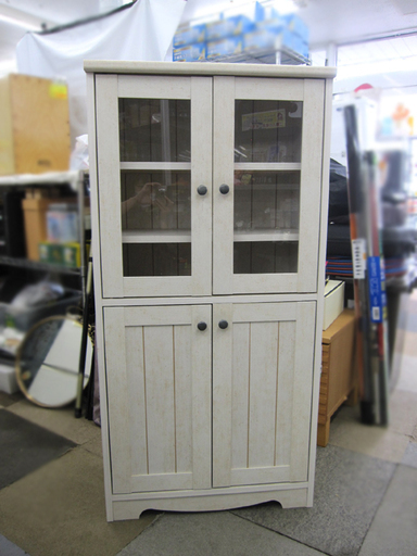 アンティーク調 食器棚 幅58.7cm 奥行31cm 高さ118.5cm ホワイト 姫系 札幌 東区