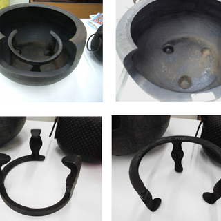 茶釜セット 風炉釜 茶道具 及川齋 齋峰 あられ紋 直径31.5×高さ30㎝ 南部鉄器 鉄瓶 火鉢 苫小牧西店の画像