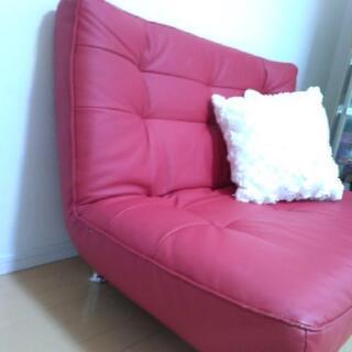 お取引中■２人掛けソファー　赤　フェイクレザー　の画像