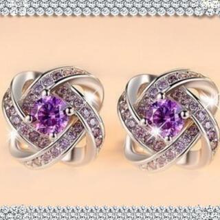 レディース パープル クリスタルピアスの画像