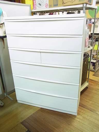 NITORI　ニトリ　ハイチェスト　サーフ SURF-100HC　エナメル調　ホワイト　スライドレール　引き出し　収納　6段 7杯　タンス　白