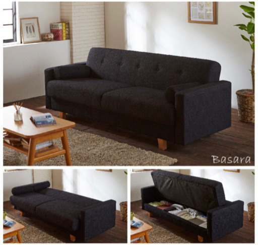 【新品】座面下に収納スペースが付いたソファベッド クッション2個付き　値下げしました