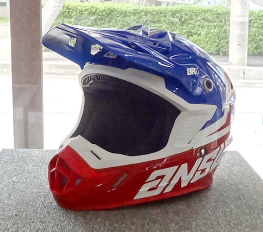 使用感少なめ★ANSWER アンサー オフロードヘルメット AR-1 Lサイズ 59-60 2019年 レッド×ブルー×ホワイト/モトクロス  ☆ PayPay(ペイペイ)決済可能 ☆ 札幌市 豊平区 平岸 アウトレットモノハウス