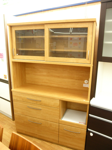 レンジボード 120㎝幅 大容量 美品☆ キッチンボード 食器棚 ブラウン 引き戸 西岡店