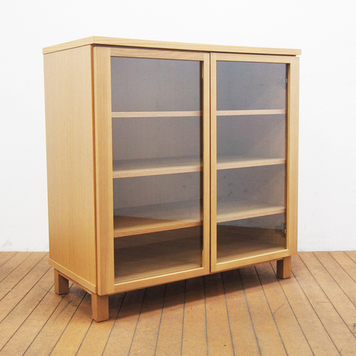 MUJI 無印良品 木製キャビネット ガラス扉 オーク材 幅800 奥行400 高さ830mm (GA31)