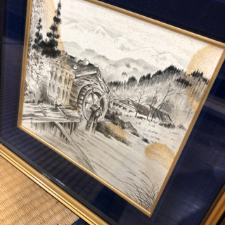 絵画　筆　水車小屋　インテリア　飾り　