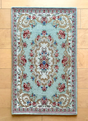 【美品】マット ラグ 絨毯 ミントグリーン色