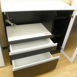 ミドルレンジボード こげ茶×白 幅105㎝ キッチンボード 食器棚 西岡店