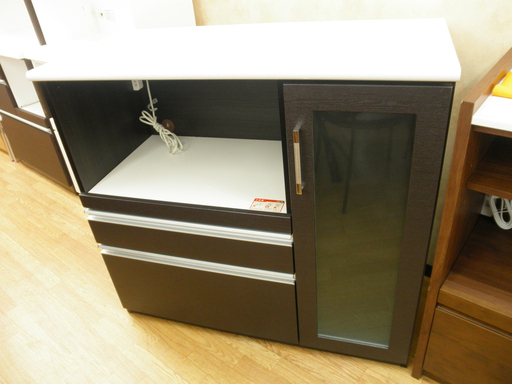 ミドルレンジボード こげ茶×白 幅105㎝ キッチンボード 食器棚　西岡店