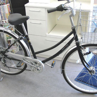 美品 26インチ シティサイクル 6段変速 自転車 ママチャリ 黒×シルバー