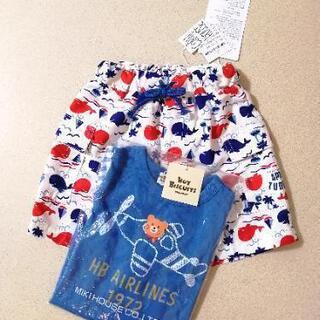 新品 ミキハウス ホットビスケッツ 半袖Tシャツ 80cm 男の子 くじら 水着の画像