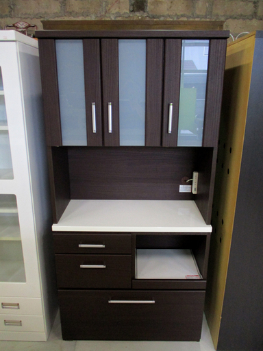 新道東店 幅89㎝ レンジボード/キッチンボード 高さ181×奥行41㎝ 茶系 大容量 札幌 東区