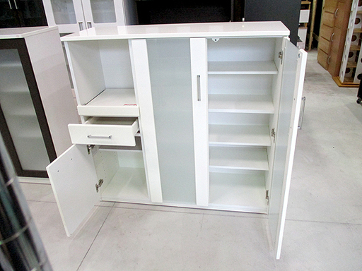 ミドルレンジボード 幅119×高さ115×奥行40.5cm 白エナメル キッチンボード 食器棚 レンジ台 札幌市東区 新道東店