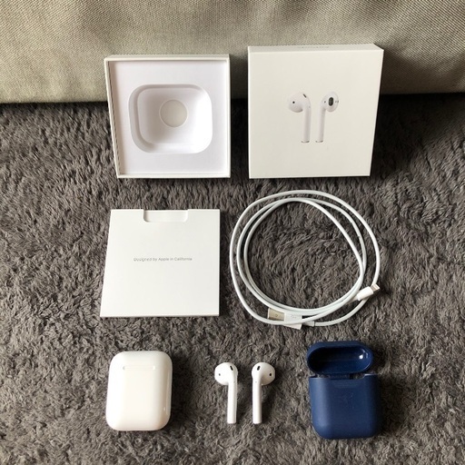 10/1まで[Apple] AirPods 第1世代 MMEF2J/A[良品] 箱+未使用ケーブル+シリコンカバー付