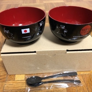 新品未使用箱入り！くまもんの山中塗りのお碗セット