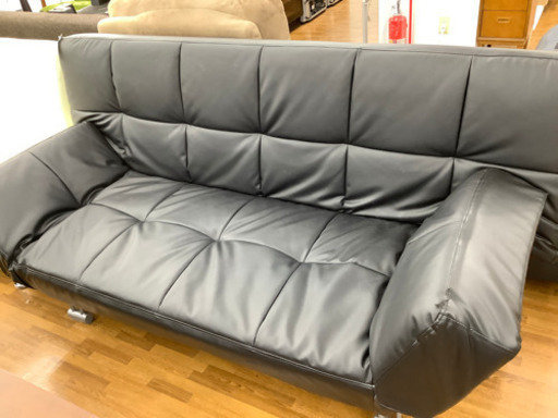 2人掛け　ソファベッド　ブラック