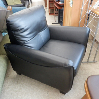 一人掛けソファ 黒 レザー 肘付き シングル ブラック チェア 椅子