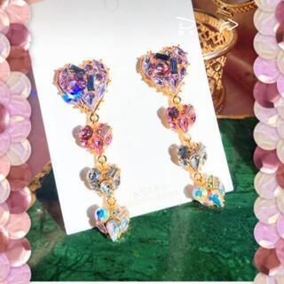 スウィート　パープル　ピンク　クリスタル　ハートピアス　新品未使用