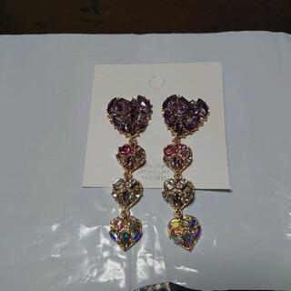 スウィート　パープル　ピンク　クリスタル　ハートピアス　新品未使用の画像