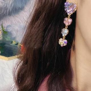 スウィート　パープル　ピンク　クリスタル　ハートピアス　新品未使用の画像