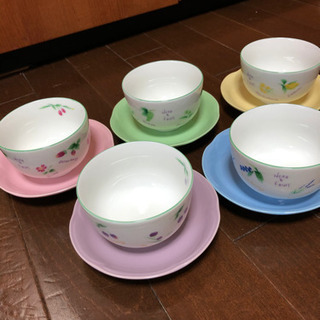 フルーツ柄　お湯呑み　茶托　5客セット