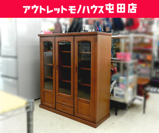 大雪木工 ハイボード 旭川家具 幅122.5㎝ リビングボード ガラス扉 収納家具 木製 ☆ PayPay(ペイペイ)決済可能 ☆ 札幌市 北区 屯田