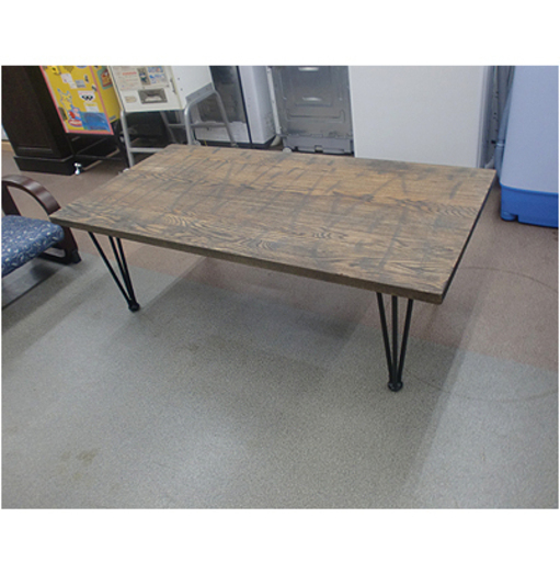 1枚板風【男前系 ローテーブル】幅120cm アイアンフレーム スモーキーカラー 無骨 ブルックリン シャビー センターテーブル 札幌 西岡店