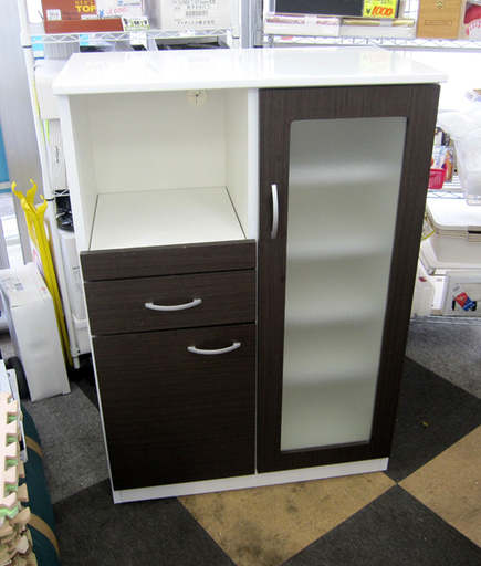 ミドルレンジボード 幅75×高さ107.5×奥行42cm ブラウン キッチンボード 食器棚 レンジ台 札幌市 東区