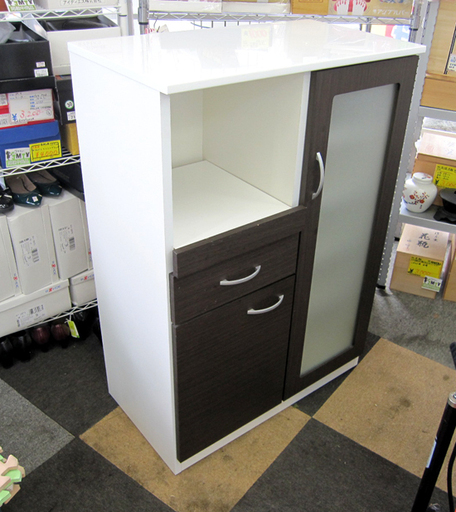 ミドルレンジボード 幅75×高さ107.5×奥行42cm ブラウン キッチンボード 食器棚 レンジ台 札幌市 東区