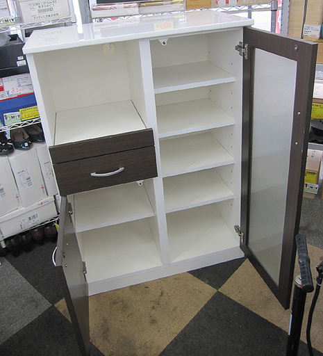 ミドルレンジボード 幅75×高さ107.5×奥行42cm ブラウン キッチンボード 食器棚 レンジ台 札幌市 東区