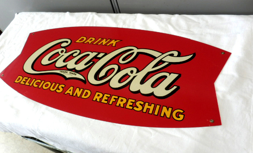 ▶コカ・コーラ リボン型 看板 レトロポップ Coca-Cola 金属 DRINK ヴィンテージ 幅約69㎝ ペイペイ対応 札幌市西区