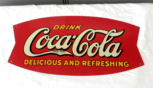 ▶コカ・コーラ リボン型 看板 レトロポップ Coca-Cola 金属 DRINK ヴィンテージ 幅約69㎝ ペイペイ対応 札幌市西区西野