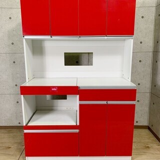 K5*80 食器棚 レッド ホワイト キッチンボード カップボード レンジボード レンジ台 キッチン収納