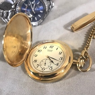 SEIKO セイコー クォーツ 3針 ゴールド懐中時計 贈 内閣...