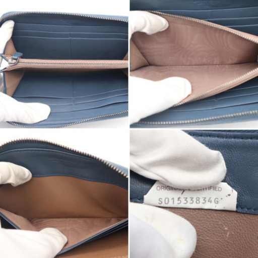 《BOTTEGA VENETA/イントレチャートラウンドファスナー長財布》ABランク ネイビー ブラック