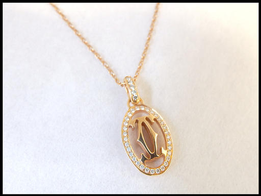 美品★Cartier/カルティエ ロゴ ドゥーブルCネックレス K18PG ダイヤモンド0.1ct■B7219300
