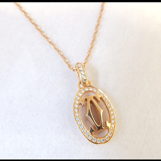 美品★Cartier/カルティエ ロゴ ドゥーブルCネックレス K18PG ダイヤモンド0.1ct■B7219300