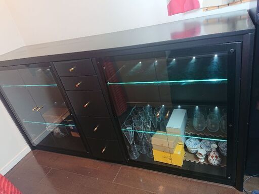 大川家具製★照明付きリビングボード/キュリオケース