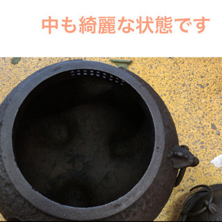 茶道具　茶釜　風炉釜　焼き杉　古道具　鉄茶釜　鉄釜　茶道　古民家　庭飾　生け花の画像