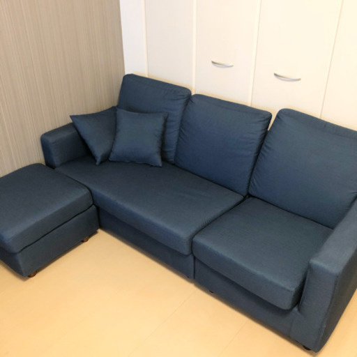 【8/20までの取引限定】美品！4人掛け☆ネイビーL字おしゃれソファー