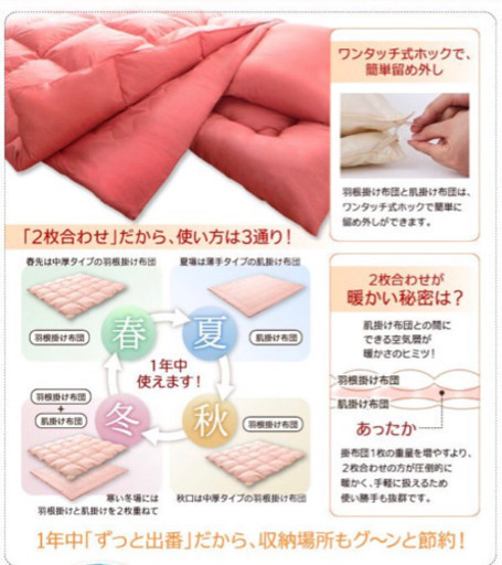 数量限定　未使用訳あり　スモールフェザー100％　羽根布団　シングル　8点セット　洋タイプ　ベットタイプ　フレッシュピンク