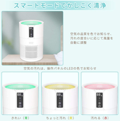 【新品未使用】空気清浄機 空気清浄器 空気脱臭機 3段階風量 花粉症対策 PM2.5対策 タバコ ホコリ取り コンパクト 小型 寝室 